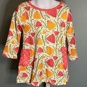 Pete and Lucy Tulips Floral red orange green and white long sleeve dress